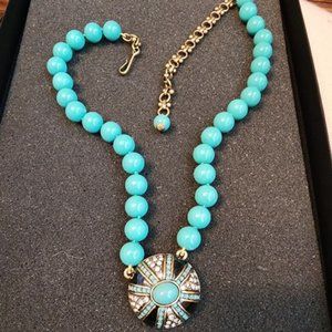 HEIDI DAUS TURQUOISE BEAD WITH CRYSTAL BLACK ENAMEL PENDANT NECKLACE